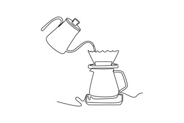 Coffee beverage Concept. Single line draw design vector graphic illustration.