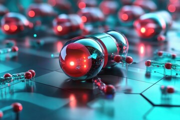 Futuristic red and black technology with molecular structures in advanced design setting