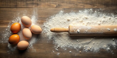 Whisking eggs with rolling pin covered in flour, utensil, creaming,  utensil, creaming, culinary, mixing, food prep
