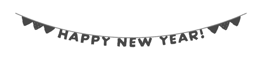 HAPPY NEW YEARの文字と三角形のフラッグ - 手描きのかわいいガーランドの年賀素材