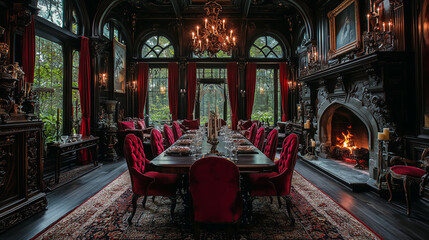 Naklejka premium Salle à manger gothique victorienne majestueuse