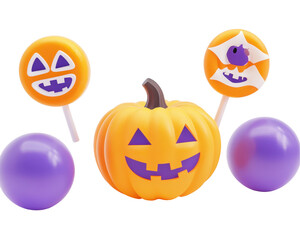 Isolated Halloween Pumpkin and Lollipop Arrangement