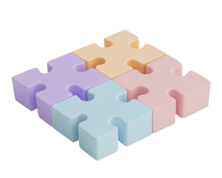 Isolated Four Pastel Puzzle Pieces Interlocked