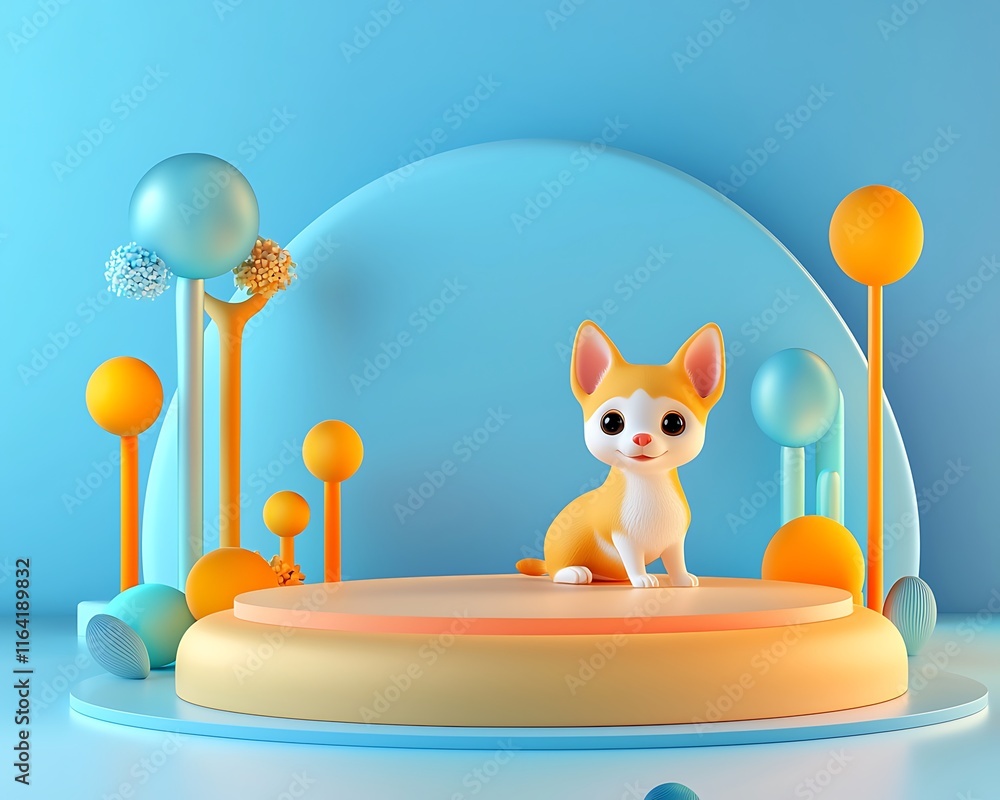 Poster petfluencer, cute and playful cartoon dog character in a bright and colorful 3d environment with sty