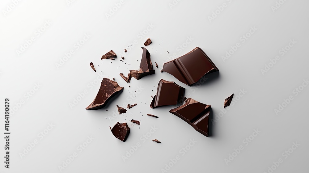 Aufkleber a single shard of dark chocolate with sharp edges on a plain gray background.