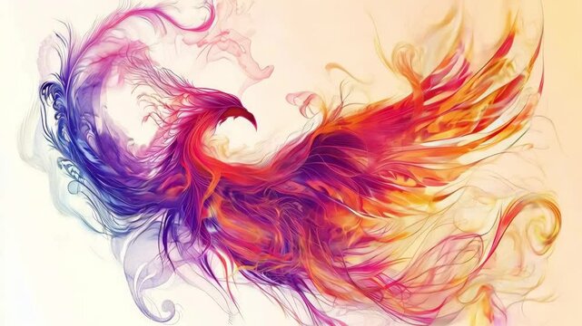 Colorful abstract phoenix rising with vibrant whirlwind motion