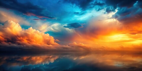 Obraz premium Ominous orange and blue hues blend in a soft gradient, giving an ethereal atmosphere to the image, gradient, background