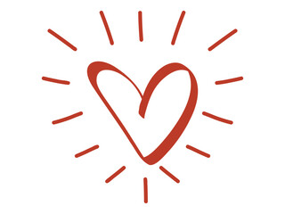 A red heart with radiant lines emanating from it on a white background. A cheerful and vibrant depiction of love and positivity