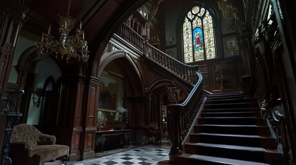 Fototapeta premium Hall d’entrée gothique victorien grandiose