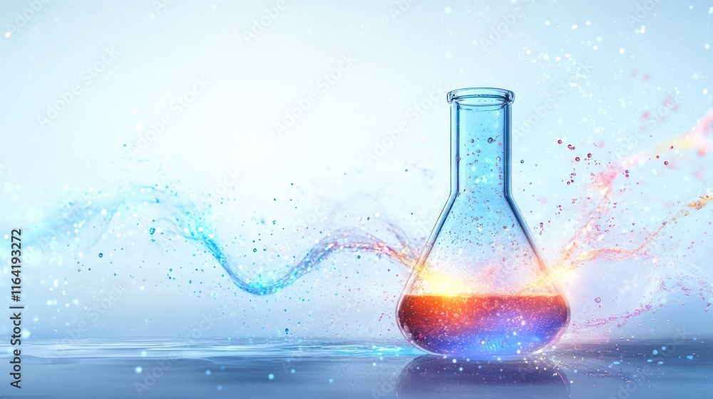 Aufkleber erlenmeyer flask with colorful liquid and dynamic splashes.