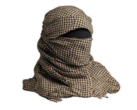 Isolated Beige and Black Checkered Shemagh