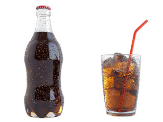 Isolated Soda Bottle and Glass with Ice
