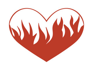 A vibrant red heart with flames inside, set against a clean white background. A bold and passionate symbol of love and energy.