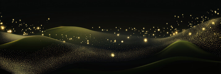 A background of golden, glittering stars and bokeh lights on a black canvas, perfect for creating festive or holiday-themed designs with an elegant touch. The sparkling effect adds depth