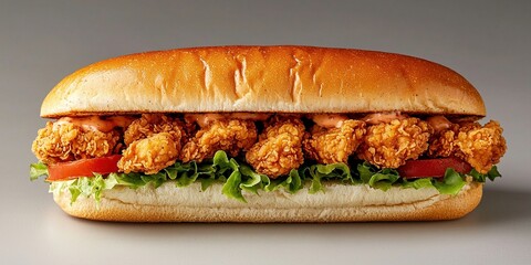 Crispy fried chicken sandwich with lettuce and tomatoes served on a soft bun for a delicious meal