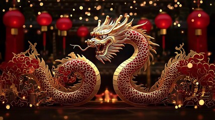 Obraz premium Symbolic and Energetic Dragon Dance Lighting Up Spring Festivals Blending Joy and Tradition