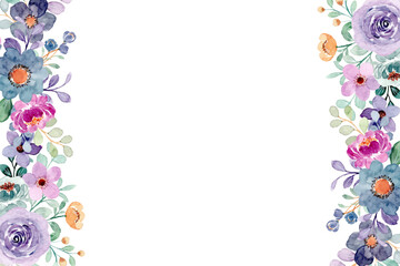 Watercolor flowers background for design. Floral border frame card template.