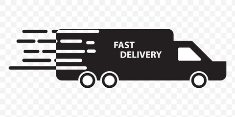 Fast Delivery Truck Icon, Delivery Van Icon, Vehicle Symbol, Parcel To Deliver, Courier Service, Shopping Online Object, Lorry, Cargo Van Sign, Transportation Design Elements. eps 10.