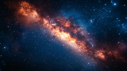 Fototapeta premium Vibrant nebula with orange and blue hues in deep space, showing cosmic dust and stars.