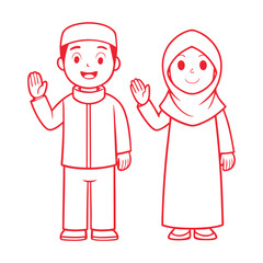 Muslim Couple Greeting Traditional and Modern Illustrations for Islamic Festivities