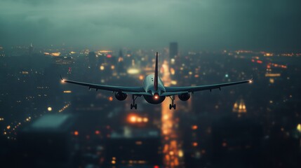 airplane flying over a city