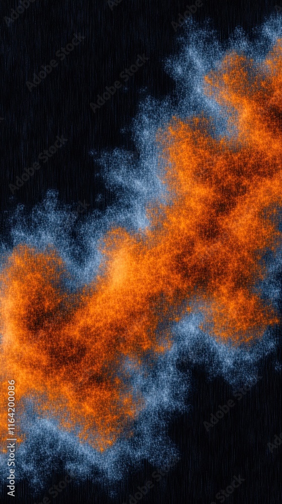 Poster swirling orange and blue patterns interlace against a dark backdrop, creating an energetic and vibra