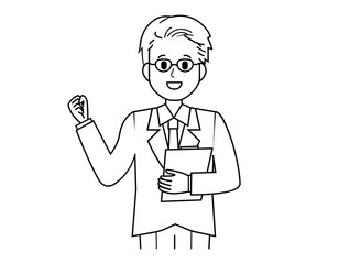 接客をする男性販売員のイラスト　男性のビジネスマンの上半身イラスト