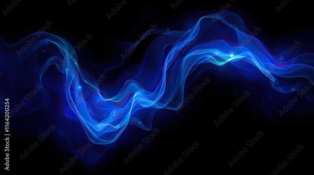 Poster dynamic blue light waves ripple across a dark background, creating a sense of motion and energy. the