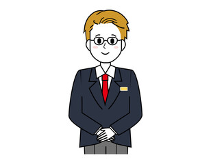 接客をする男性販売員のイラスト　男性のビジネスマンの上半身イラスト