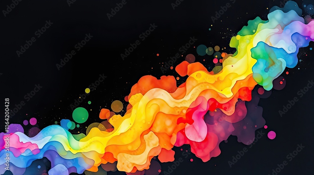 Poster a dynamic arrangement of vibrant colors forms a wave-like pattern on a dark backdrop, showcasing a b