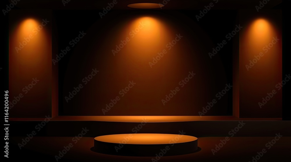 Poster a circular platform sits at the center of a dark venue, illuminated by soft, warm lights from above,
