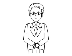 接客をする男性販売員のイラスト　男性のビジネスマンの上半身イラスト