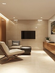 Fototapeta premium Modern Living Room Interior Design with Neutral Tones