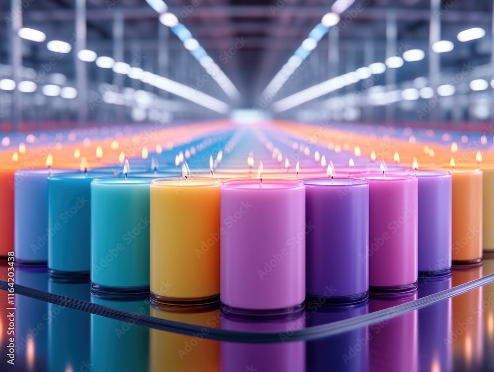 Poster captivating colorful candles explore sparkling candles in vibrant hues, set on a mirrored surface to