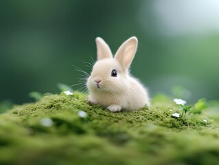 Fototapeta premium Capture the essence of Easter Bunny Nature Whimsical, a delightful scene of a bunny in its natural habitat Witness the playful charm of nature, where magic seems to touch every leaf and blade of