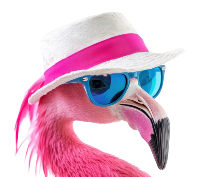 Isolated Pink Flamingo with Hat and Sunglasses - Powered by Adobe