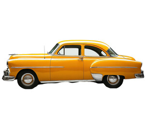 Isolated Yellow Vintage Car Side View