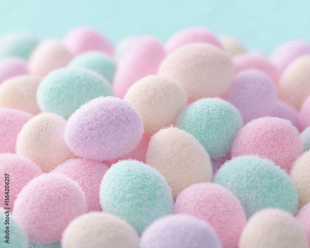 Poster capture the spirit of a joyful easter egg hunt with images showcasing a multitude of pastel-colored 