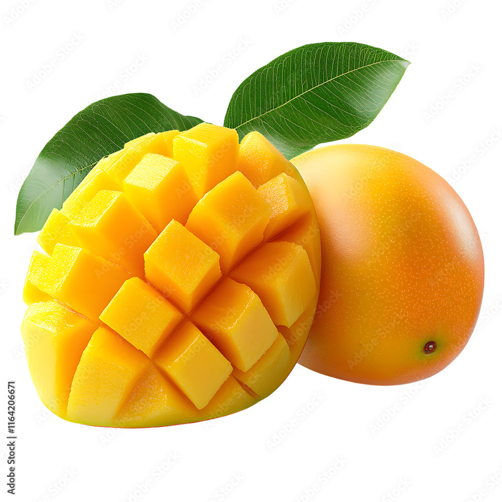 Poster ripe mango isolated on transparent background generative ai.