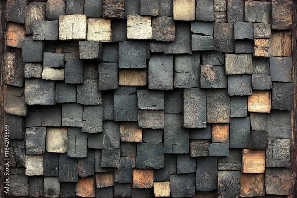 Poster dark wood blocks arranged in a mosaic pattern.