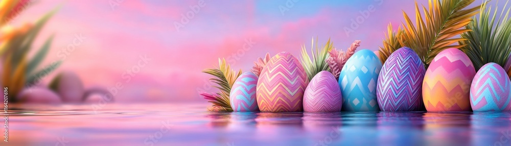 Poster discover a collection of uniquely designed eggs featuring bold geometric patterns and striking color