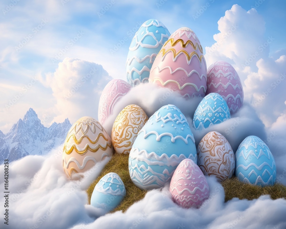 Poster discover a whimsical world with a fanciful array of ornamental eggs, brimming with charm and colorfu