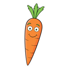 Happy Carrot Cartoon Character Illustration.Smiling Face  Carrot Style Vector For Kid