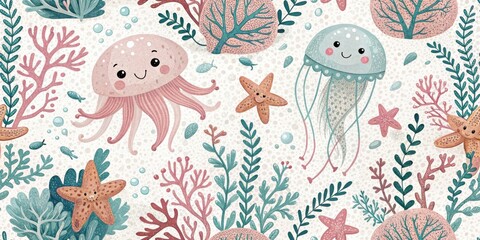 Naklejka premium Seamless Pattern Cartoon, Wallpaper, Fabric, Textile.