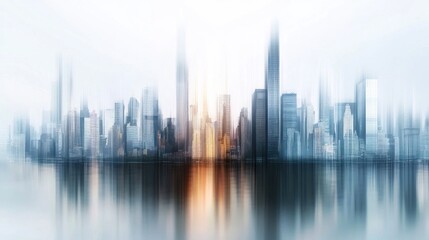 Dreamlike Cityscape: A Modern Metropolis Reflected in Calm Waters