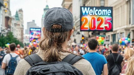 Hello 2025 a futuristic new year's eve celebration in the heart of the city goodbye 2024 with hope and optimism