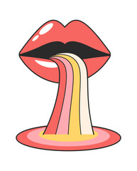 Groovy lips mouth rainbow waves