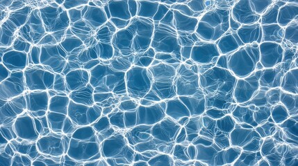 Close-Up View of Clear Blue Water Surface with Sunlight Reflections Creating Beautiful Patterns and Textures Ideal for Pool and Nature Themes