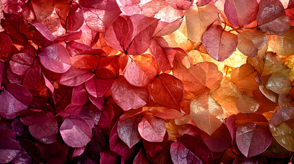 Vibrant bougainvillea leaves in a gradient of pink, red, and orange hues.
