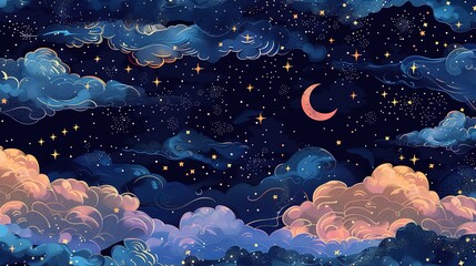 Obraz premium Celestial seamless pattern wallpaper